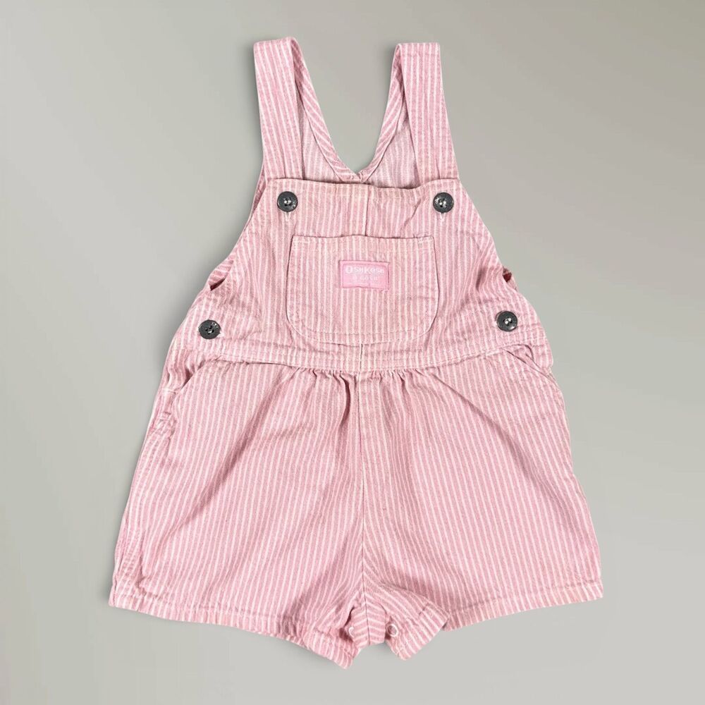 Vtg Oshkosh B'gosh Overalls Shorts Trusts Tide Tag Pink White Striped Size 18M